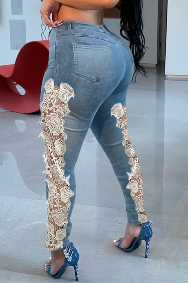 Fashion Casual Solid Split Joint Mid Waist Regular Jeans