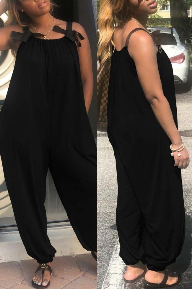 Fashion Casual Solid Basic O Neck Loose Jumpsuits