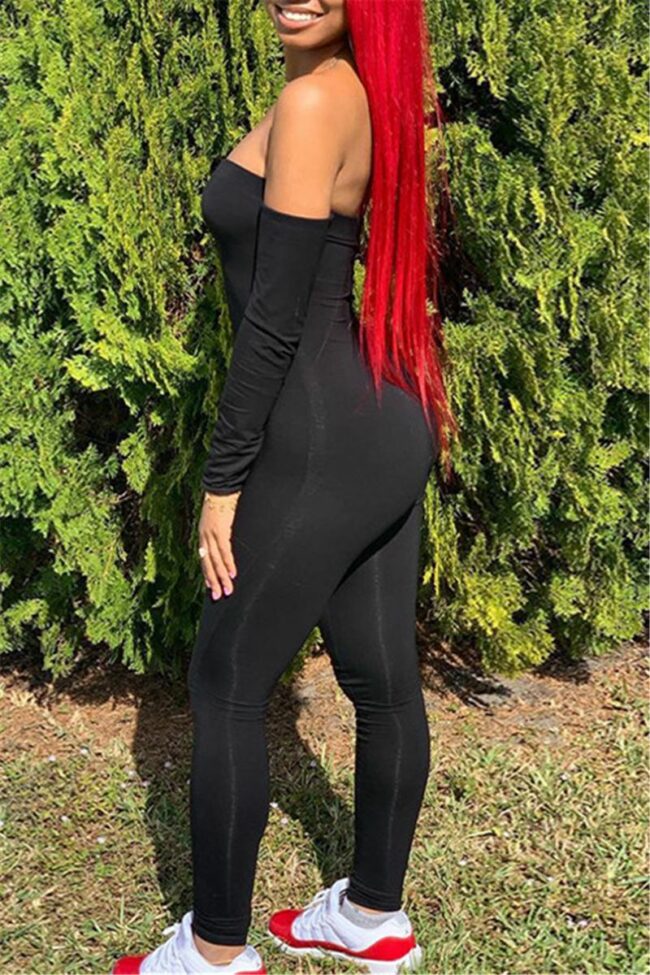 Fashion Sexy Solid Backless Strapless Skinny Jumpsuits