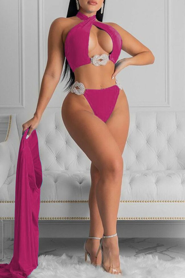 Fashion Sexy Solid Hollowed Out Swimwears Set