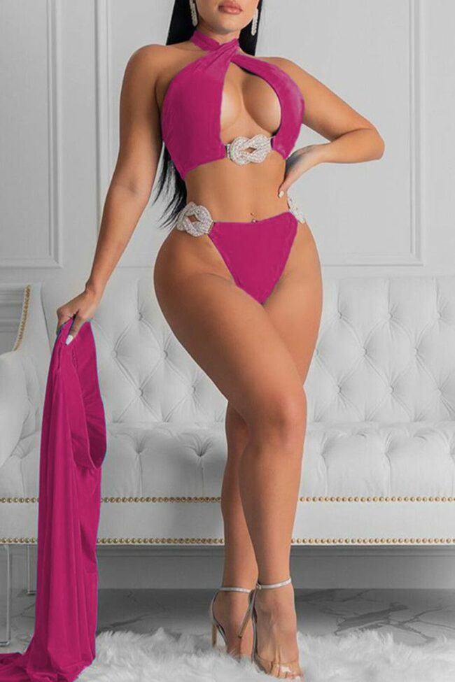 Fashion Sexy Solid Hollowed Out Swimwears Set