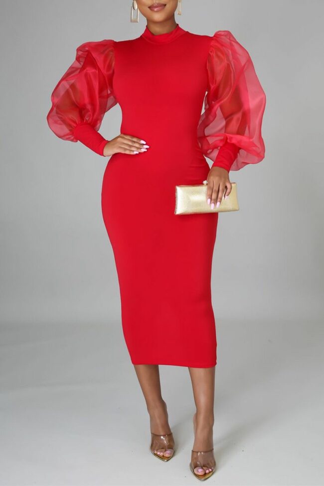 Fashion Casual Solid Split Joint Half A Turtleneck Long Sleeve Dresses