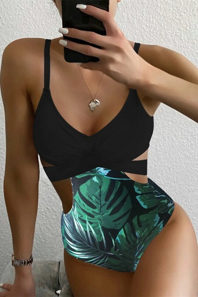 Fashion Sexy Print Hollowed Out Split Joint Swimwears