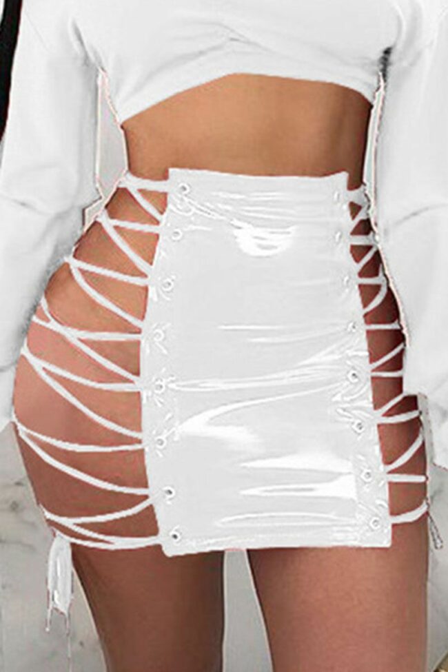 Sexy Solid Bandage Draw String Regular Patchwork Bottoms