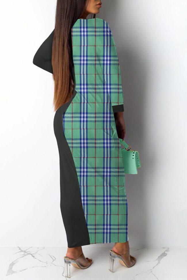 Casual Plaid Split Joint O Neck Straight Dresses