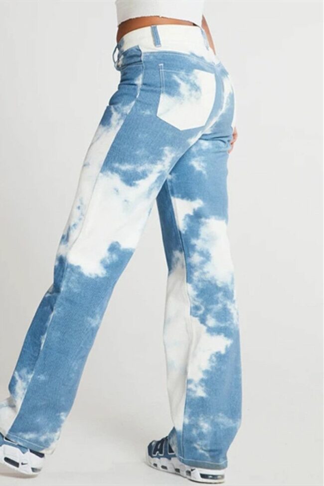 Fashion Casual Print Basic High Waist Straight Jeans