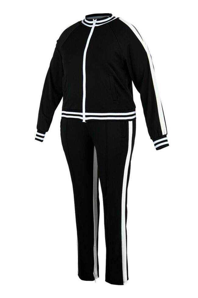 Fashion Casual Sportswear Zipper Collar Long Sleeve Regular Sleeve Patchwork Plus Size Set