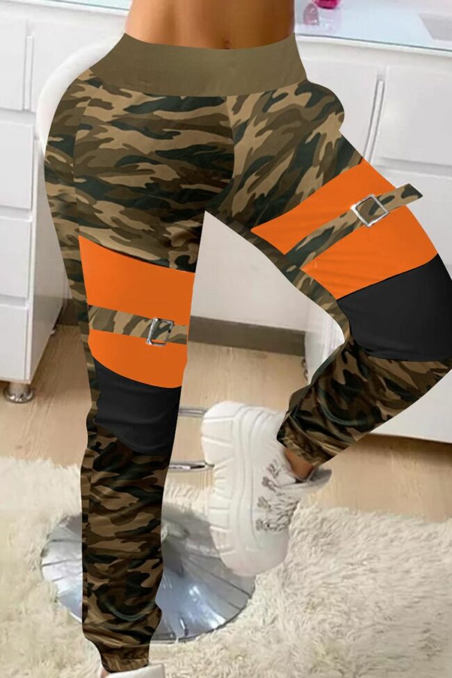 Fashion Casual Camouflage Print Split Joint Mid WaistTrousers