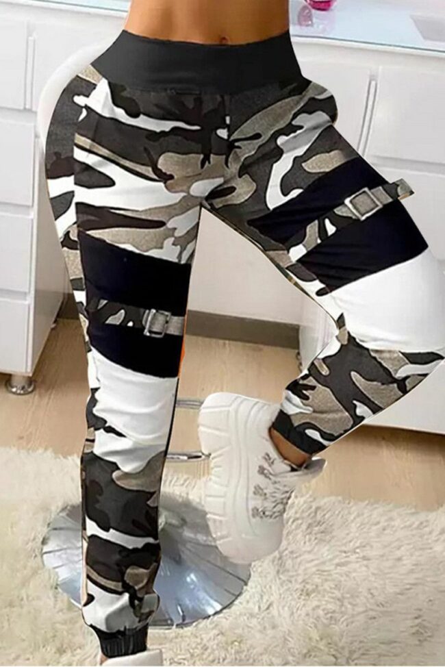 Fashion Casual Camouflage Print Split Joint Mid WaistTrousers