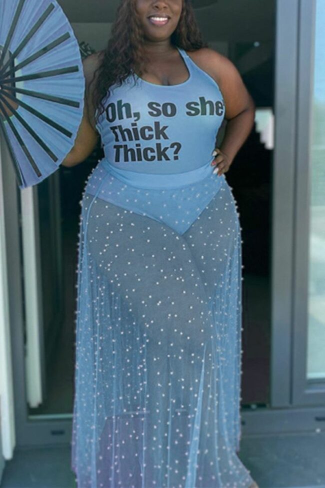 Sexy Fashion Printed Plus Size Sleeveless Skirt Set