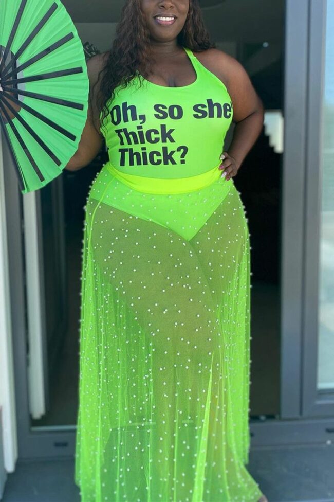 Sexy Fashion Printed Plus Size Sleeveless Skirt Set