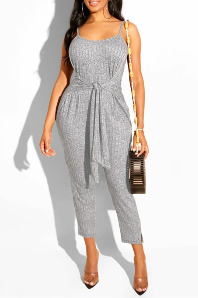 Sexy Casual Solid Basic Spaghetti Strap Regular Jumpsuits