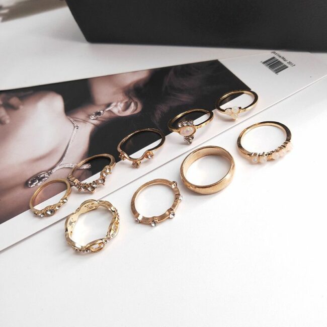 Fashion Casual Diamond Ring Set of 17