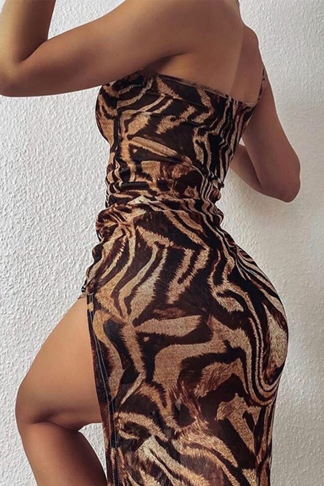 Sexy Animal Print Split Joint Spaghetti Strap Printed Dress Dresses