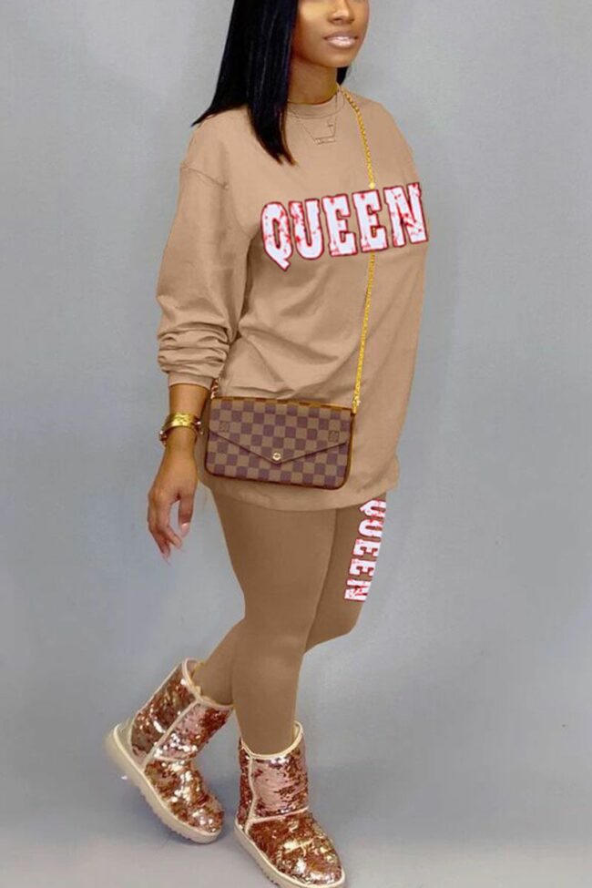 Casual Print O Neck Long Sleeve Two Pieces