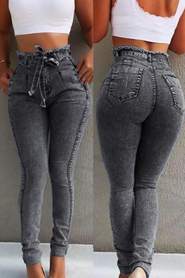 Fashion Casual Solid Basic Mid Waist Skinny Jeans