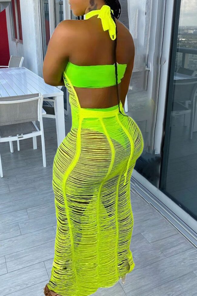 Sexy Solid Hollowed Out Split Joint See-through Backless Swimwears Cover Up