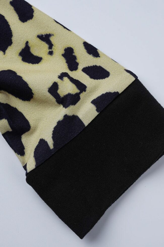 Fashion Casual Print Leopard Split Joint O Neck Long Sleeve Dress