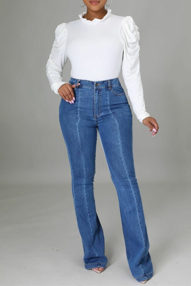 Fashion Casual Patchwork Basic High Waist Straight Jeans