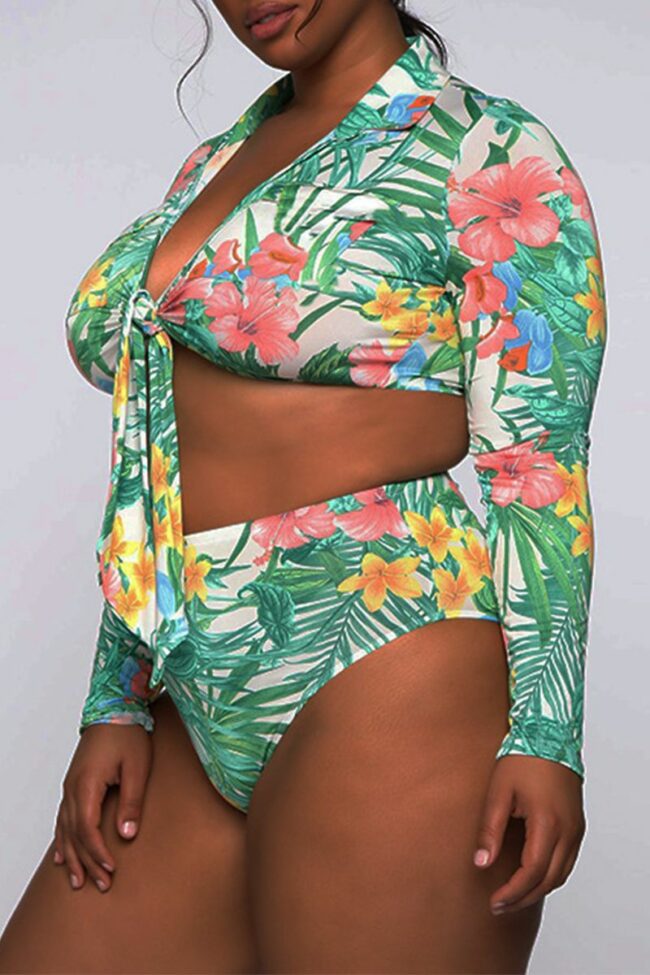 Sexy Print Embroidered Split Joint Turndown Collar Plus Size