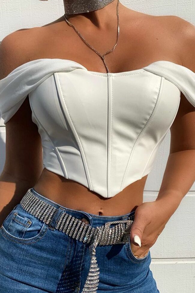 Sexy Solid Split Joint Bateau Neck Tops