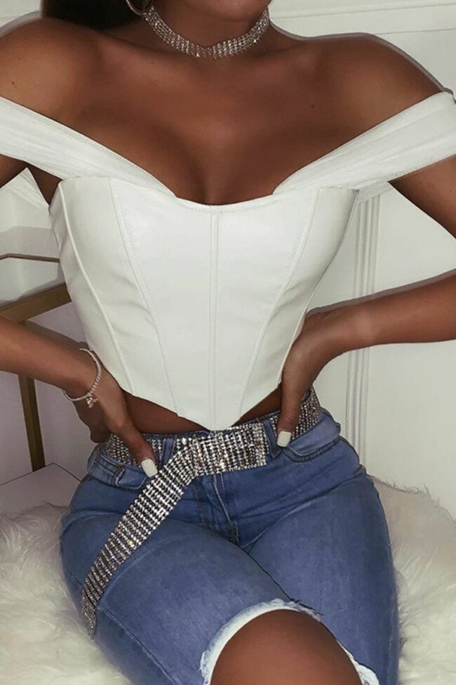 Sexy Solid Split Joint Bateau Neck Tops