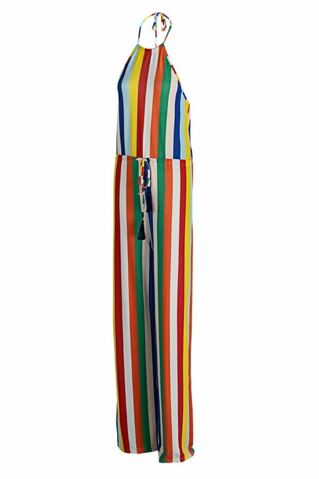 Sexy Striped Split Joint Halter Straight Jumpsuits
