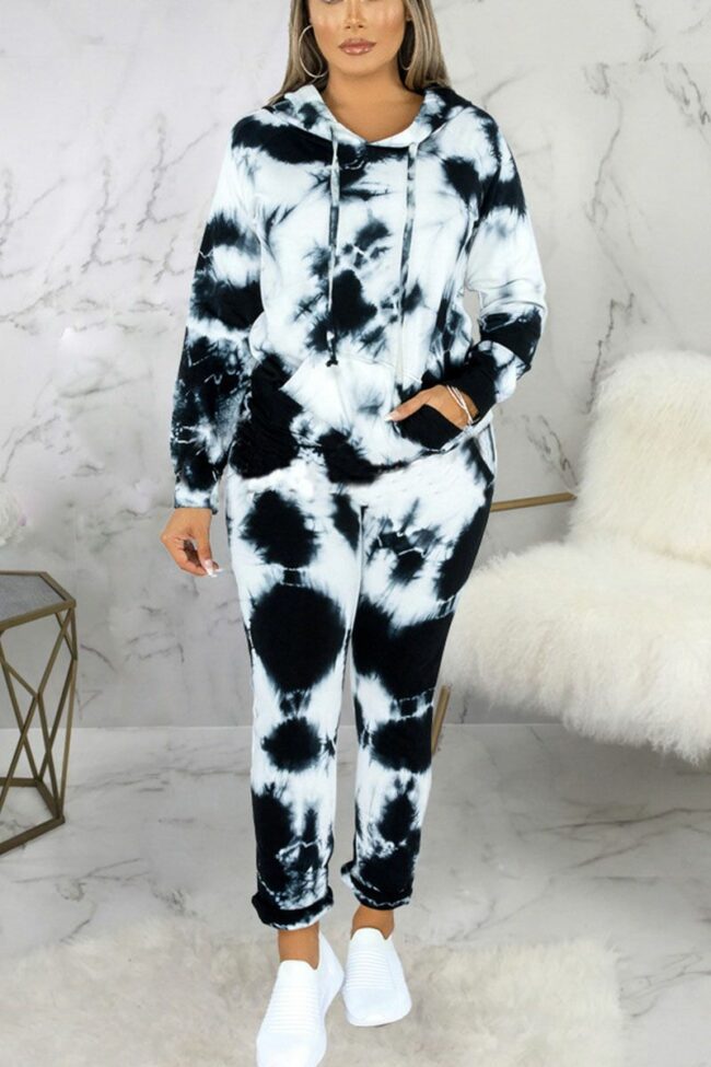 Sexy Print Split Joint Hooded Collar Long Sleeve Two Pieces