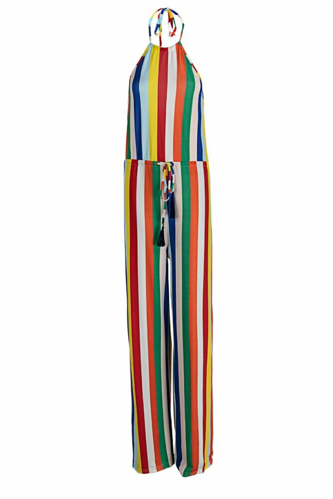 Sexy Striped Split Joint Halter Straight Jumpsuits