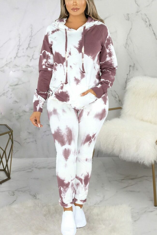 Sexy Print Split Joint Hooded Collar Long Sleeve Two Pieces