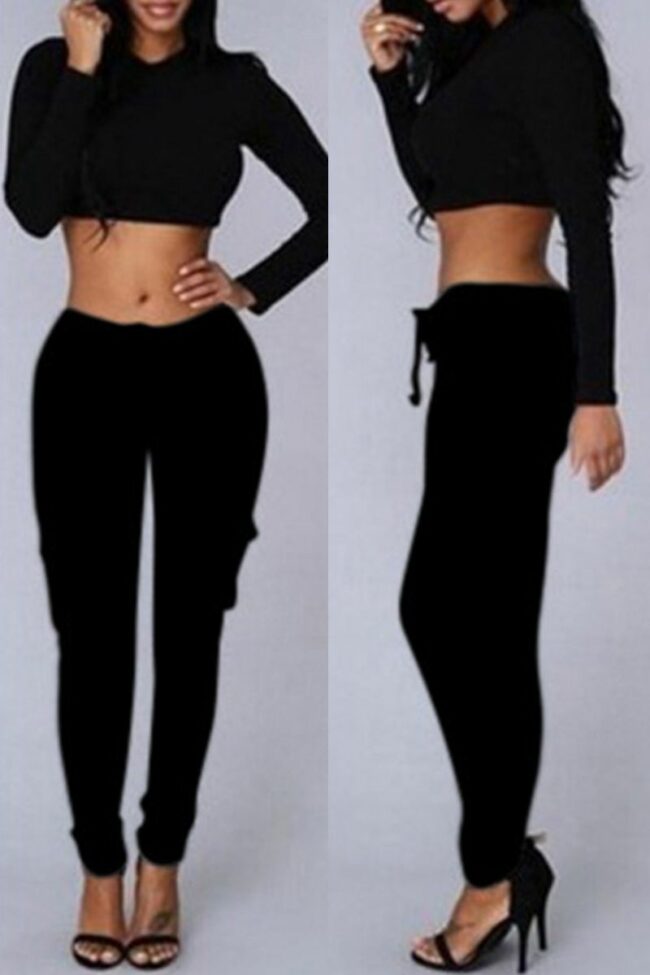 Fashion Casual Solid Basic Regular Mid Waist Trousers