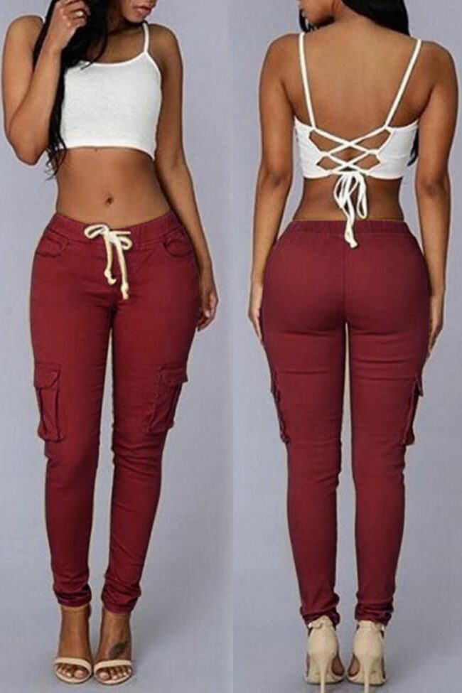 Fashion Casual Solid Basic Regular Mid Waist Trousers