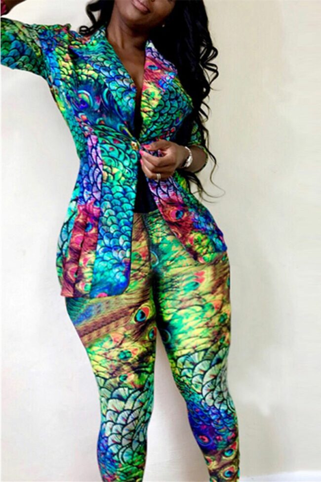 Fashion Casual Print Long-Sleeved Two-Piece Suit