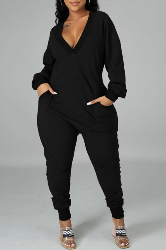 Sexy Solid V Neck Plus Size