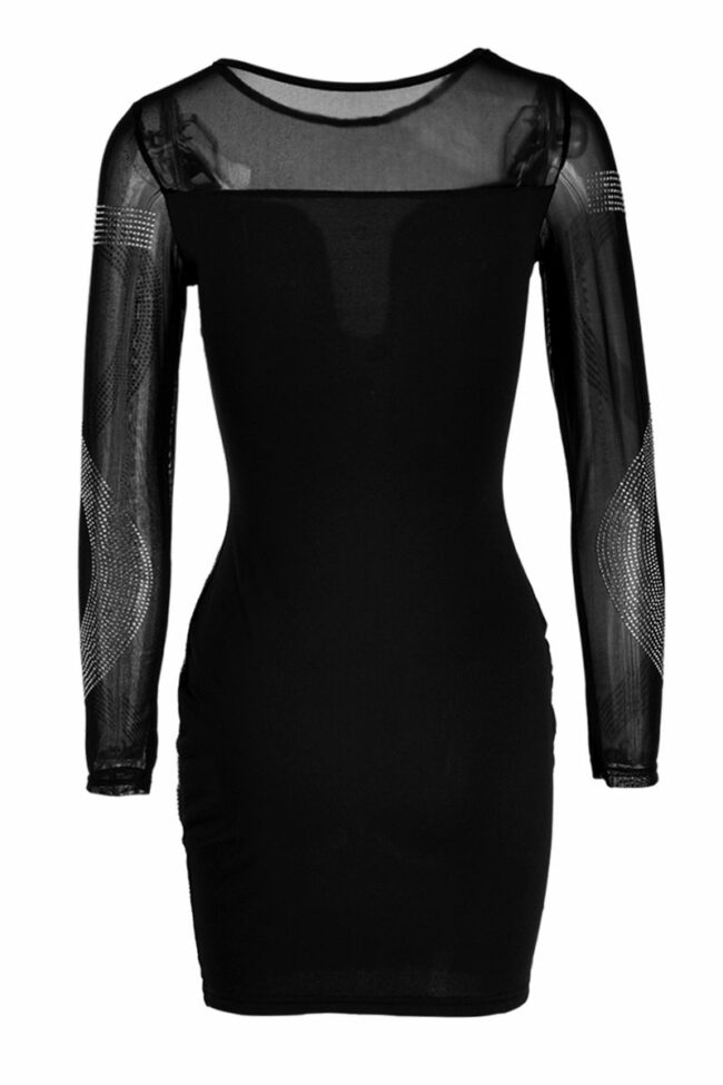 Fashion Sexy Patchwork Split Joint See-through O Neck Long Sleeve Dress