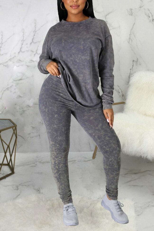 Sexy Casual Solid Split Joint O Neck Long Sleeve Two Pieces