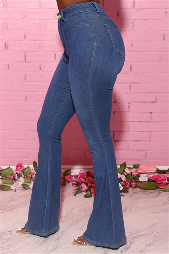 Fashion Casual Solid Plus Size High Waist Jeans