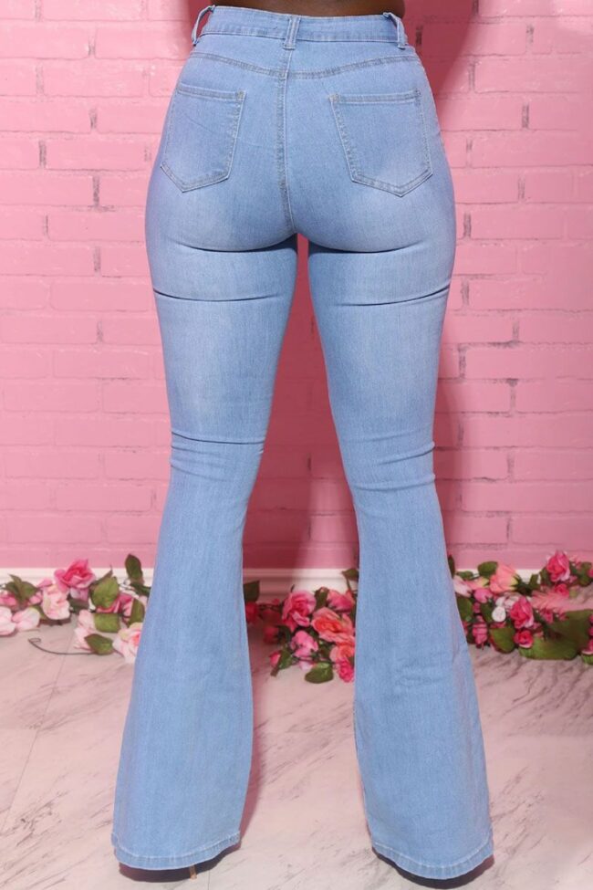 Fashion Daily Adult Solid Buttons Mid Waist Boot Cut Denim