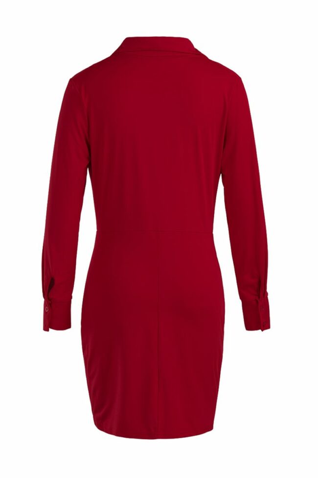 Fashion Sexy Plus Size Solid Basic Turndown Collar Long Sleeve Dress
