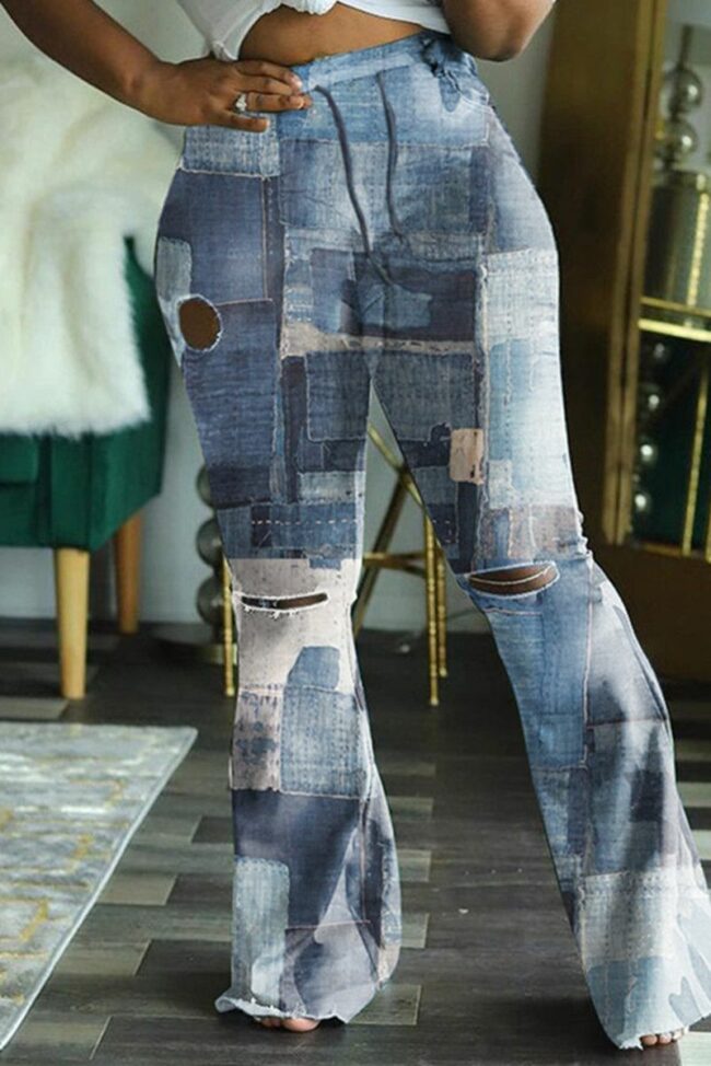 Fashion Casual Print Pants Regular Trousers