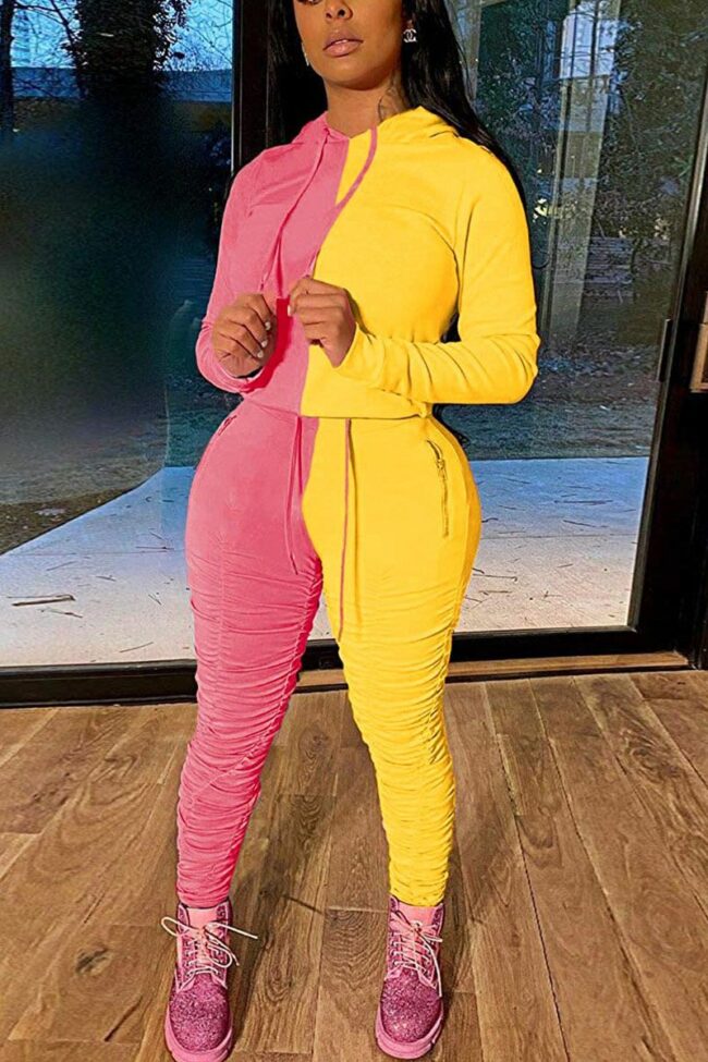 Sexy Solid Split Joint Hooded Collar Long Sleeve Two Pieces