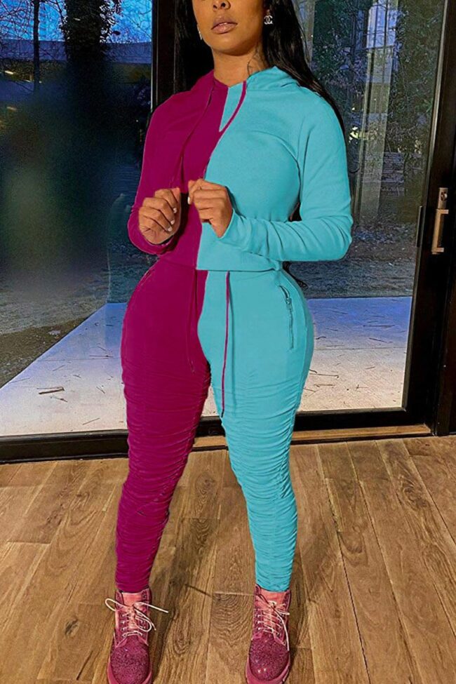 Sexy Solid Split Joint Hooded Collar Long Sleeve Two Pieces