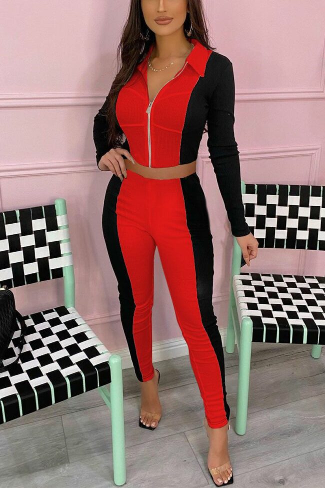 Casual Solid Split Joint Zipper Collar Long Sleeve Two Pieces