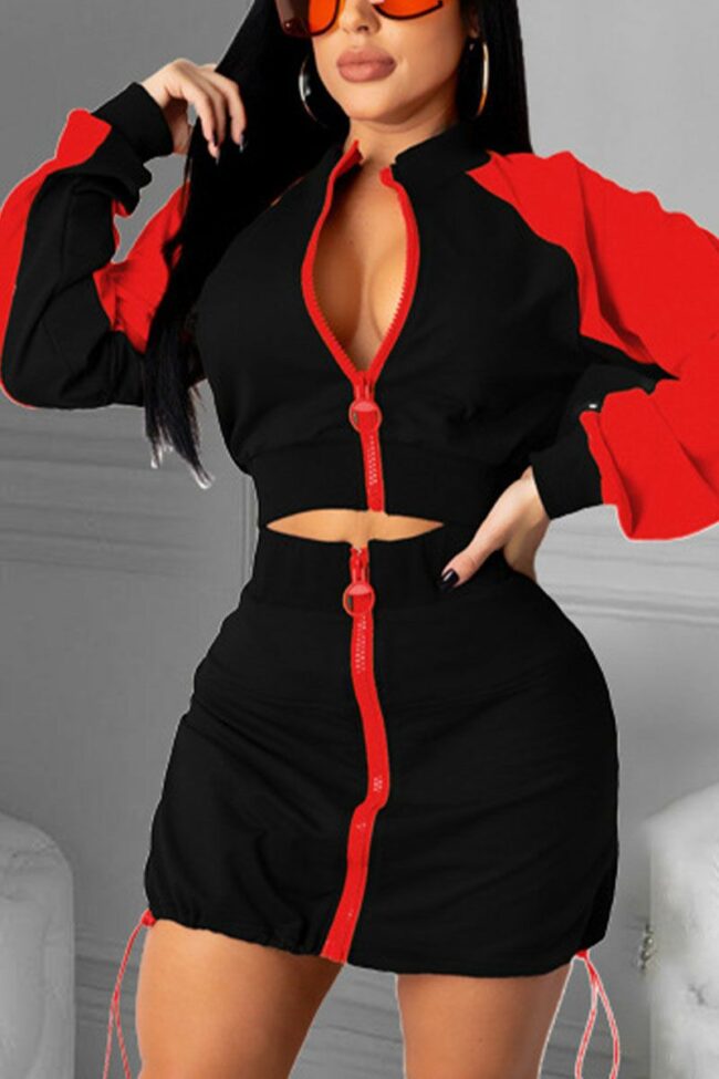 Casual Solid Split Joint Zipper Collar Long Sleeve Two Pieces