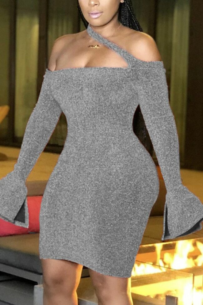 Fashion Sexy Solid Backless Halter Dresses