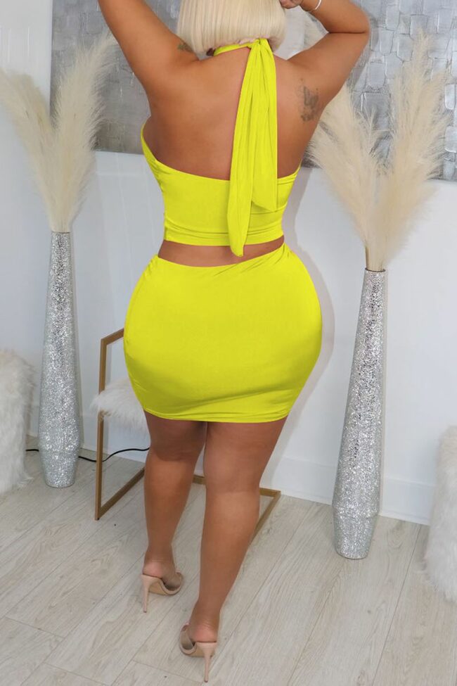 Fashion Sexy Solid Bandage Backless Halter Sleeveless Two Pieces