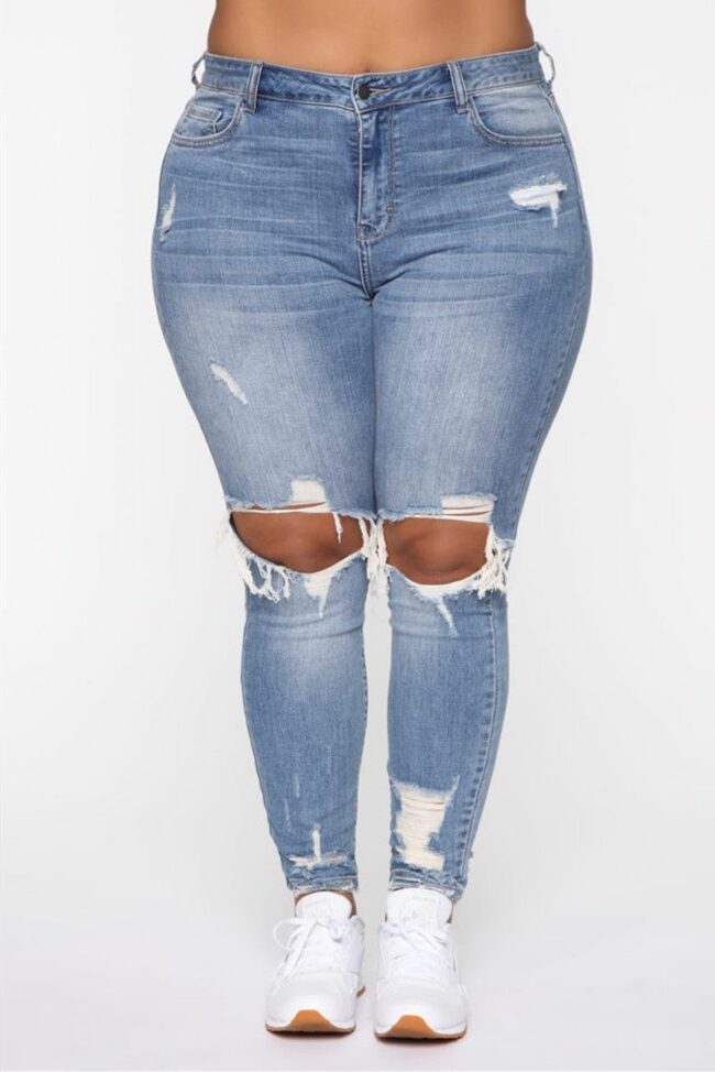 Fashion Sexy Solid Ripped Plus Size Jeans