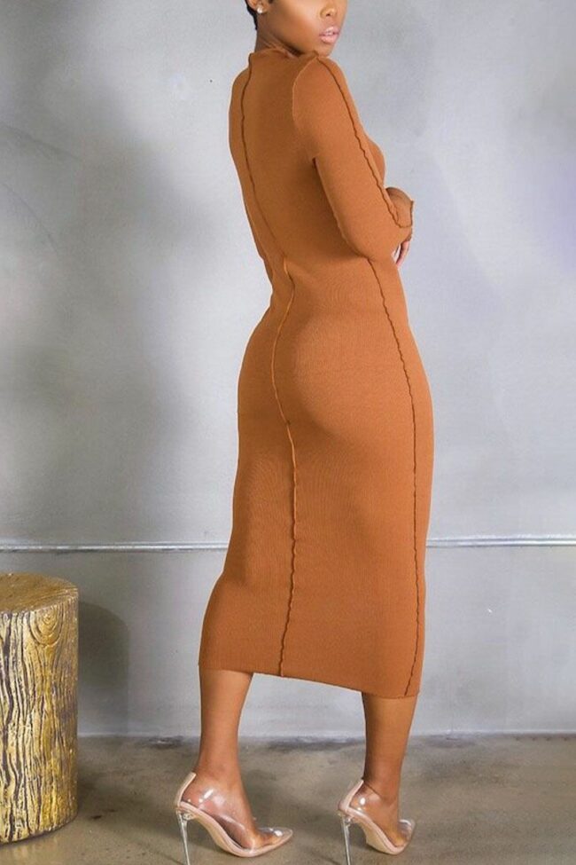 Casual Solid Half A Turtleneck Wrapped Skirt Dresses