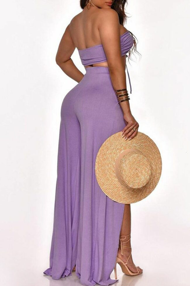 Sexy Solid Split Joint Slit Off the Shoulder Sleeveless Two Pieces