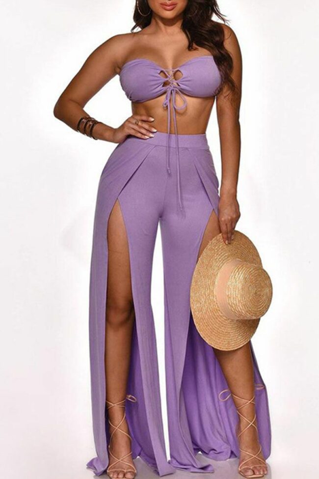 Sexy Solid Split Joint Slit Off the Shoulder Sleeveless Two Pieces